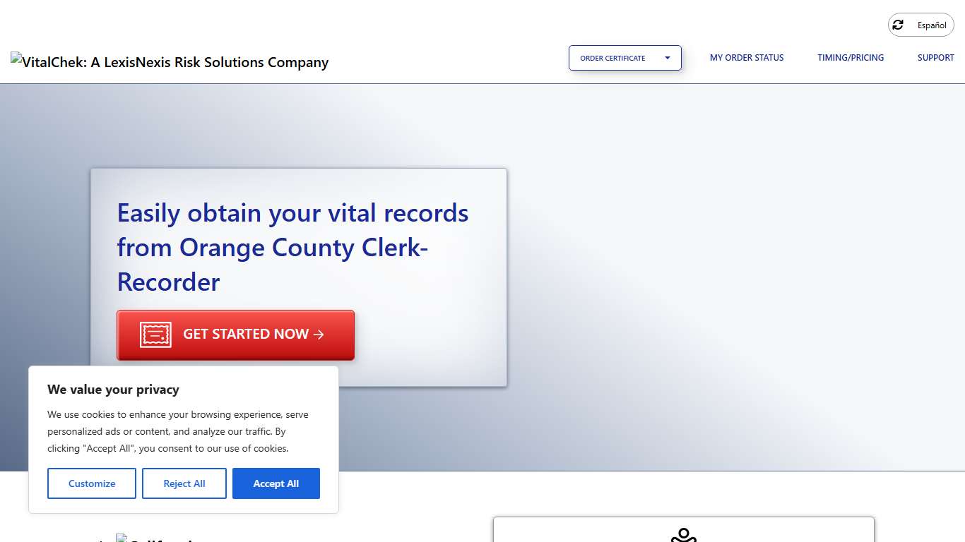 Orange County Clerk-Recorder (CA) | Order Certificates - VitalChek