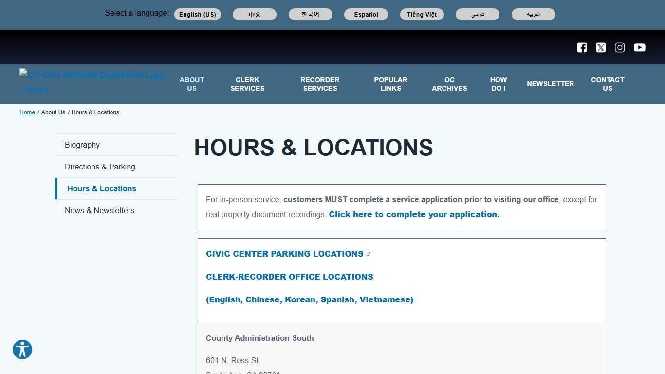 Hours & Locations | OC Clerk Recorder Department